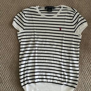Women’s Ralph Lauren cotton knitted cap sleeve shirt size M white/navy